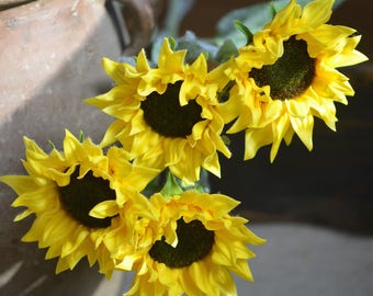 16 "tournesols jaunes fleurs au toucher réel fleurs artificielles en PU bricolage centres de table Bouquets de mariage en soie