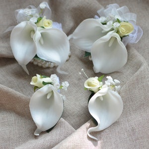 Ivory White Calla Lily Mother Corsages Dads Boutonnieres Wedding Corsages imagem 3