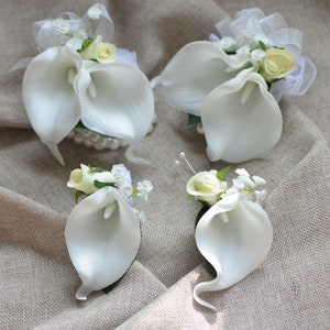 Corsages mère Calla Lily blanc ivoire, boutonnières pour papas, corsages de mariage image 3