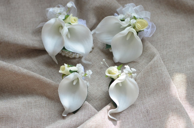 Corsages mère Calla Lily blanc ivoire, boutonnières pour papas, corsages de mariage image 3