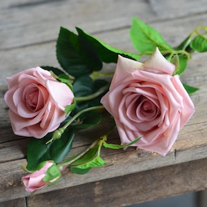 27.5&quot; Dusty Rose Pink Real Touch Faux Garden Roses, High Quliaty Artificial Flowers, DIY Bouquet/Florals/Centerpieces, Wedding/home Gifts