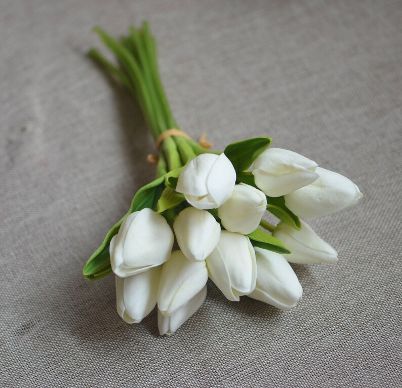 Ivory Mini Tulips Real Touch Flowers Diy Silk Bridal Bouquets Etsy