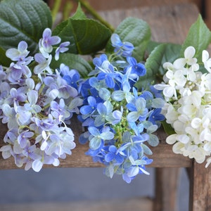 27.5&quot; Blue White Real Touch Fake Hydrangea Stem, High Quality Artificial Flower | DIY Florals Supply | Wedding/Home Decorations | Gifts