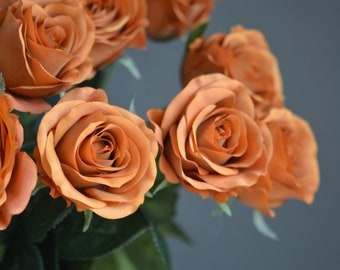 25" Burnt Orange Real Touch Faux Roses, DIY Florals Supply | Wedding/Home/Kitchen Decoration | Gifts, DIY Bouquets/Centerpiece