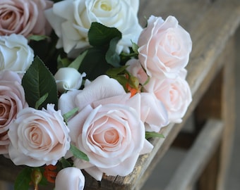 Äkta ros, rodnande rosa blommor, gör-det-själv bröllopsdekor, 74 cm