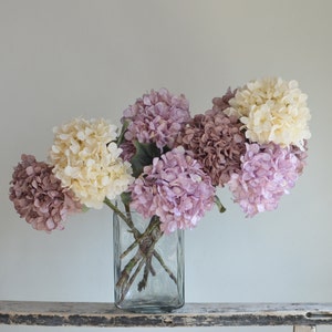 Ortensie effetto essiccato beige polveroso da 20", ortensie artificiali verde avorio rosa viola vintage, decorazioni autunnali per la casa, decorazioni fai da te per la casa/matrimoni