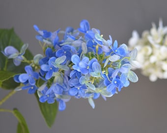 27.5“ Huge Real Touch Blue Artificial Panicle Hydrangea Stem, Luxry Realistic, DIY Floral, Wedding/Home/Kitchen Decorations | Gifts