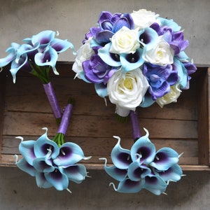 Blue Purple Orchids Calla Lilies Bridal Bouquets off White - Etsy