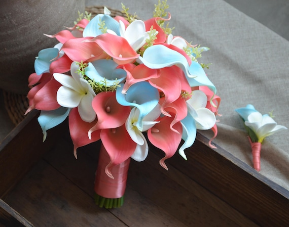 Wedding Package Coral Callas Light Blue Callas White Etsy