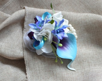 Turquoise Violet Poignet Corsage Mères Corsages de mariage Calla Lily Rose Orchidées