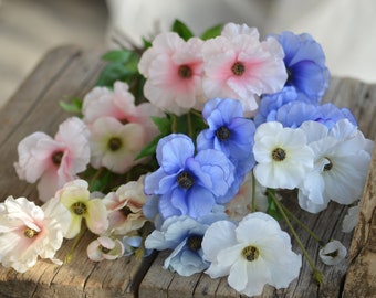 Spray faux renoncule papillon, floral multicolore, 19 pouces, fleur artificielle