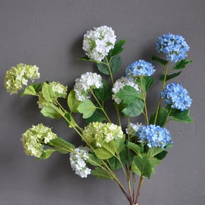 39&quot; Faux Snowball Flower, Small Silk Hydranges, 5 Heads Green/White/Blue Faux Hydrangeas, DIY Wedding Bouquets, DIY Florals