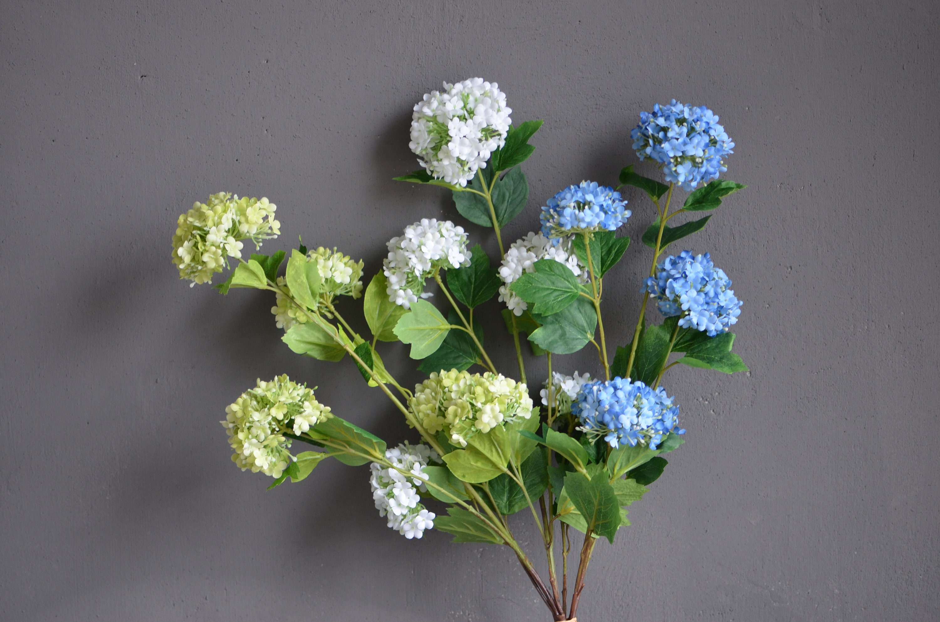 Small Silk Hydranges 5 Heads Green Faux Hydrangeas White Etsy UK