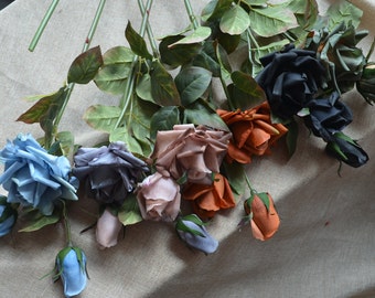 Special Colors Roses- Grey Brown Moss Green Black Burnt Orange Pale Blue Roses Spray Real Touch Flowers, 3 blooms/stem