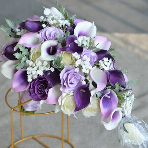 Purple Bridal Bouquet Purple Bridesmaids Bouquets Real Touch | Etsy