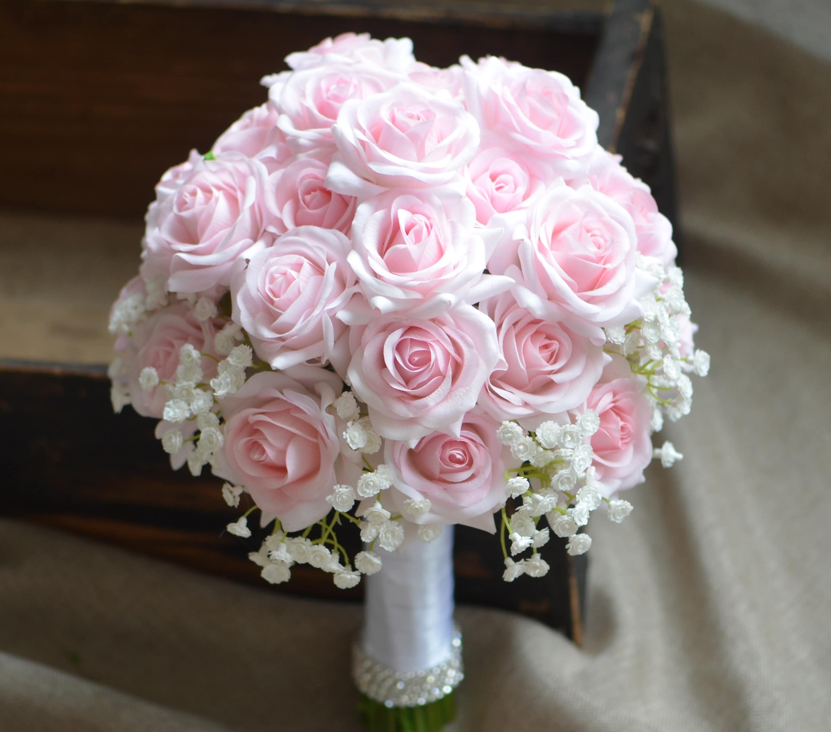 Pink Roses Bouquets Real Touch Pale Pink Roses Bridal Bouquets - Etsy