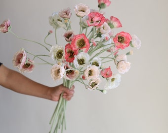 5 têtes de fausses fleurs de pavot, branche de pavot à fleurs en soie de 26 pouces, fleurs/centres de table DIY, décorations de mariage/maison/cuisine/bureau | Cadeaux pour elle