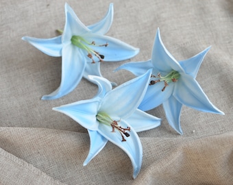 Light Blue Tiger Lily Head Blooms Real Touch Flowers DIY Wedding Cake Toppers