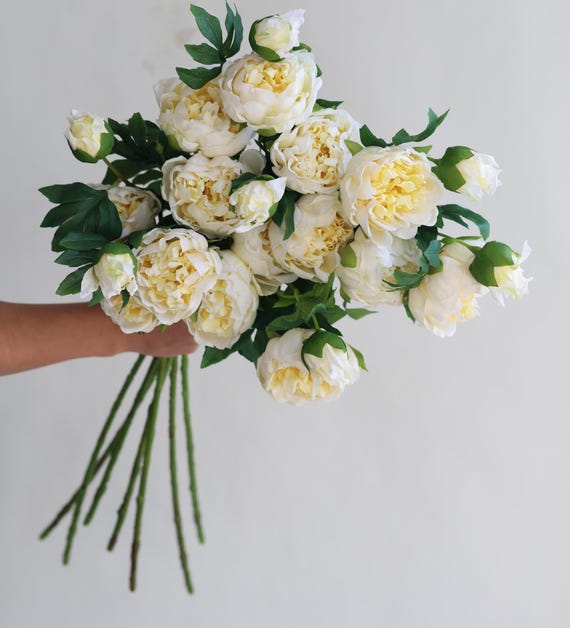 Cream Yellow Real Touch Peony: 31.5" Artificial Floral Stem