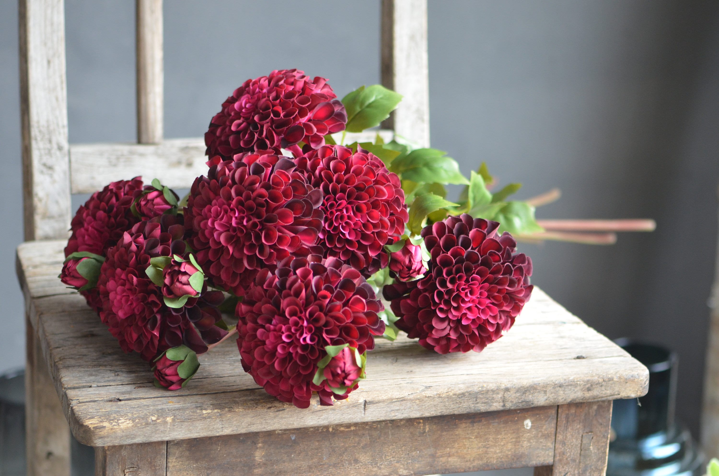 Burgundy Dahlia Flowers, Gradient Dark Red Burgundy Colors Dahlia, DIY Centerpieces, DIY Wedding Bouquet, Artificial Dahlia Flowers