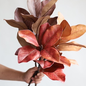 Fake Natural Touch Fall Magnolia Leaf Branch- Orange Brown, High-Quality Artificial Plant, DIY Office/Wedding/Home Decoration/Gifts for Mum