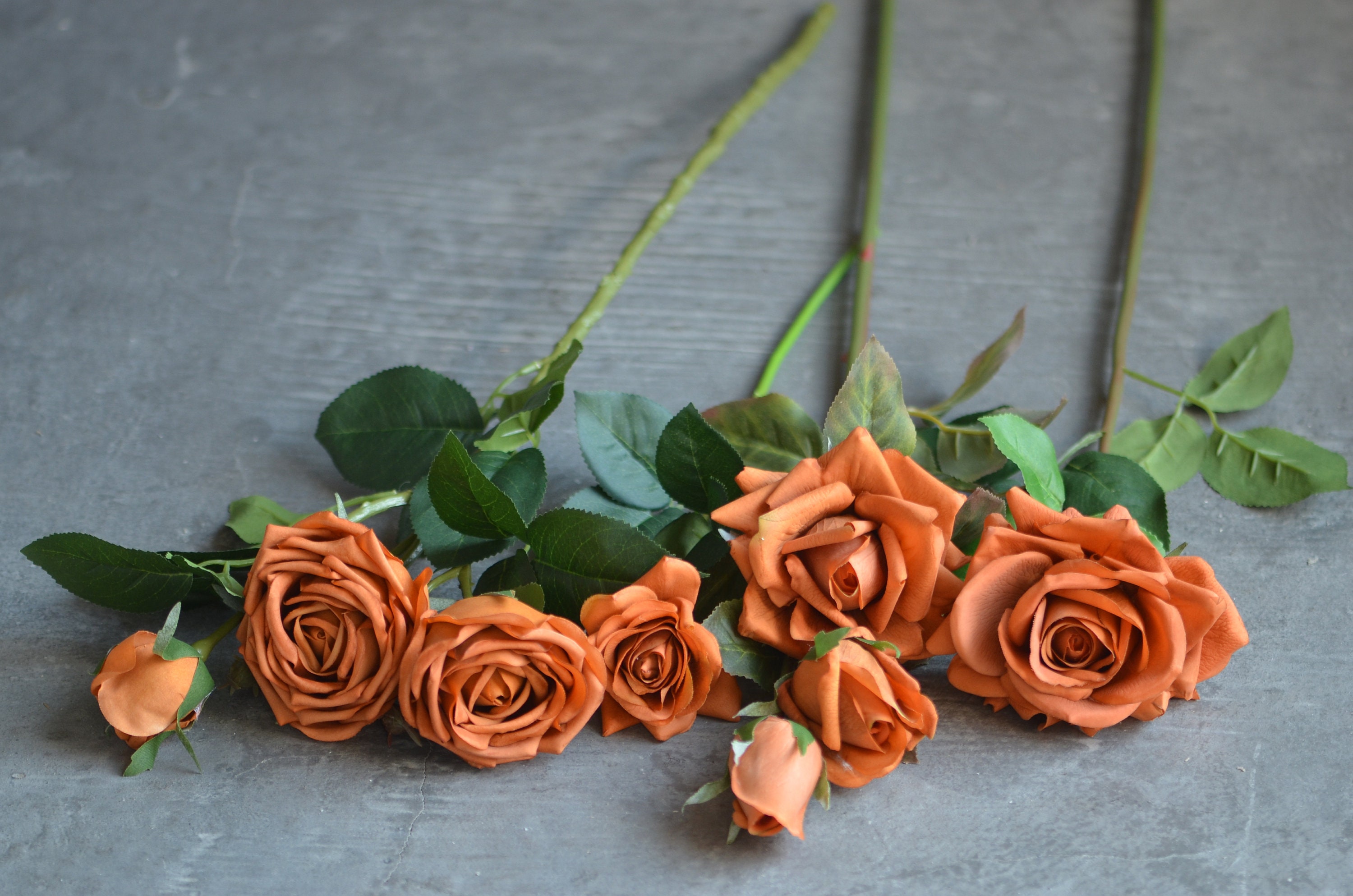 Terracotta, Toffee Real Touch Roses, Burnt Orange Fake Artificial