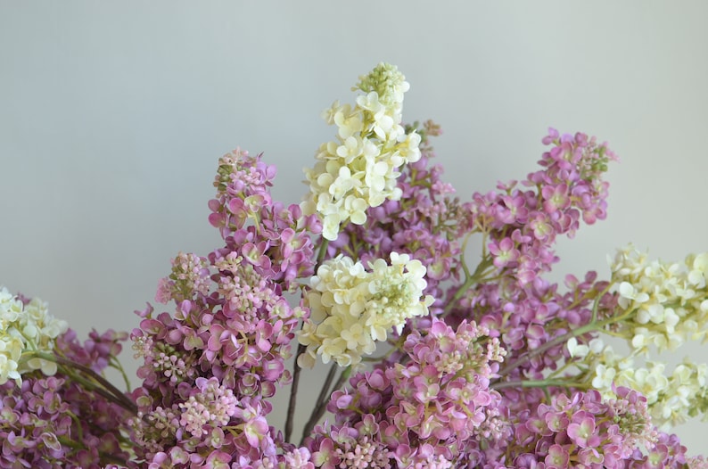 24.8 Real Touch Faux Mauve Pink Lilacs Branch, Cream Artificial Lilacs Hydrangeas, DIY Foliage Floral Wedding/Home/Kitchen Decorations image 10