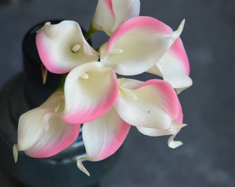 9 Stems Real Touch Cream Pink Calla Lilies, Faux Flowers, Wedding Home Decorations,  DIY Florals Bouquets, Cream baby pink