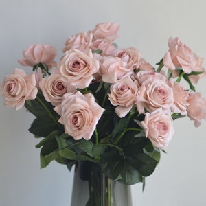 Smoky Pink Real Touch Faux Rose, DIY Floral Arrangement, 16 Inch