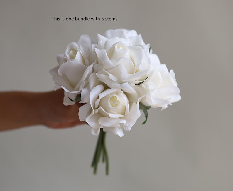 5 Stems Real Touch White Roses Bundle, Artificial Flowers, DIY Florals