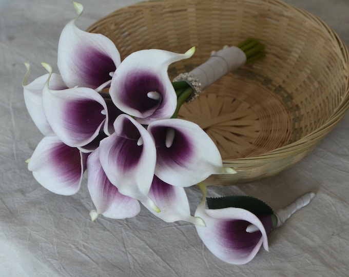 Silk Flowers Wedding Bouquet Purple Picasso Calla Lilies - Etsy