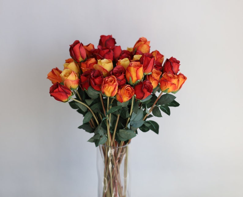 Fake Orange Roses Red Orange Artificial Roses, Dried Look Floral Arrangement - Etsy
