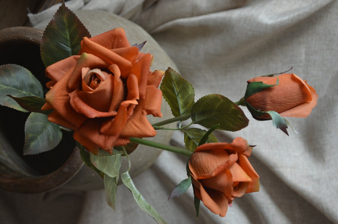 Burnt Orange Roses Spray Real Touch Flowers DIY Wedding Etsy