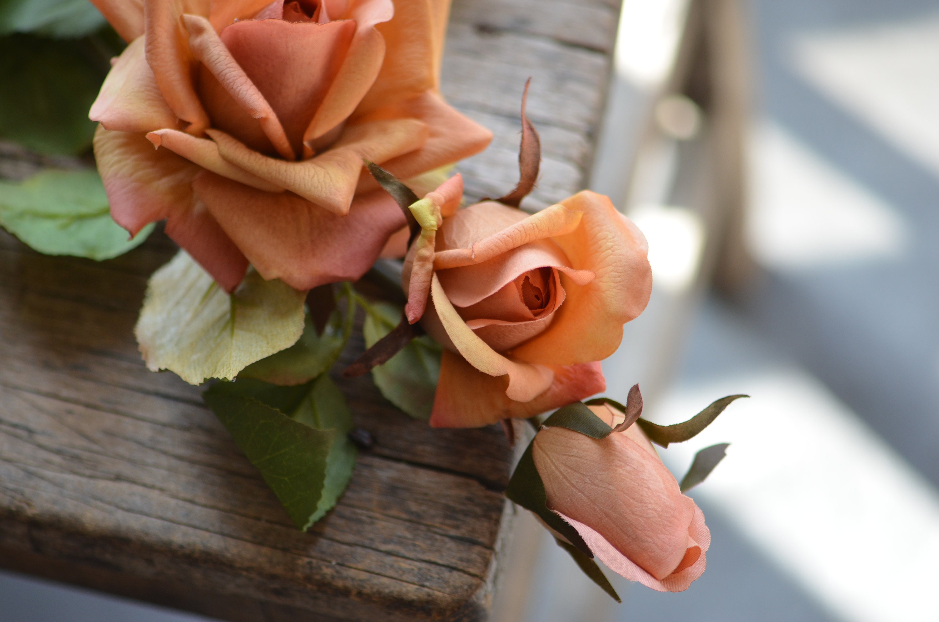 3 Heads, Orange Real Touch Fake Roses, Fall Orange Artificial Roses ...