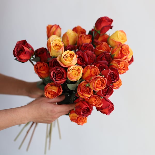 Red Orange Dried Look Roses, Artificial Flowers, Wedding/Home Decoration, Home Gifts, Handmade Home Decor, Gifts For Her, Holiday Gifts