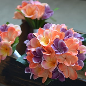 Plumerias Wedding Bouquets, Coral Lavender Real Touch PU Plumerias, Wedding Bouquets, Bridal Bridesmaids Bouquets