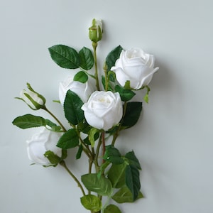 6 heads White Real Touch Rose Bundle, Artificial Silk Roses Spray DIY Florals | Wedding/Home Decoration | Gifts, DIY Bouquets/Centerpieces
