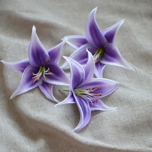 Purple Tiger Lily Head Blooms Real Touch Flowers DIY Wedding Cake Toppers