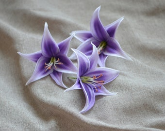 Purple Tiger Lily Head Blooms Real Touch Flowers DIY Wedding Cake Toppers