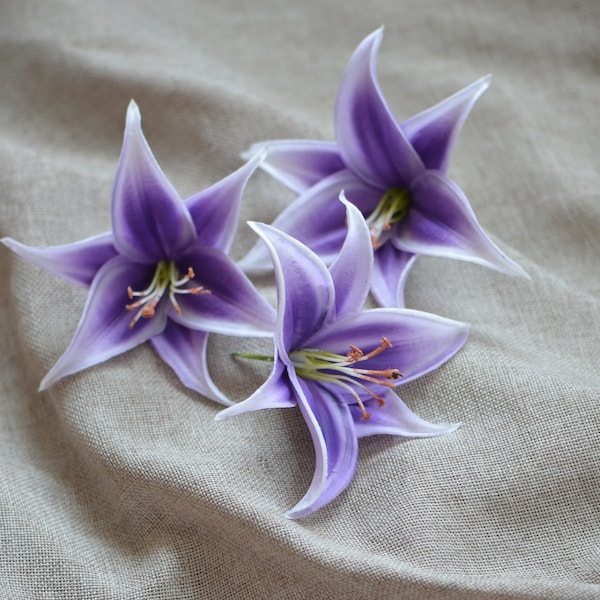 Purple Tiger Lily Head Blooms Real Touch Flowers DIY Wedding Cake Toppers