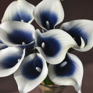 Dark Navy Picasso Calla Lilies Real Touch Flowers DIY Silk bridal Bouquets Wedding centerpieces image 5