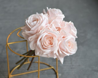 5 stems Real Touch Rose Bundle, Rose Arrangement, Small Table Arrangement, Wedding Centerpieces in Blush, Ivory, Dusty Pink, Beige, Orange