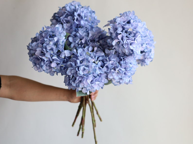 20 Blue Dried Look Hydrangeas, Fake Spring Summer Artificial Hydrangeas Branch, DIY Forals/Wedding Home Decor/DIY Bouquets, Gifts for Her image 1