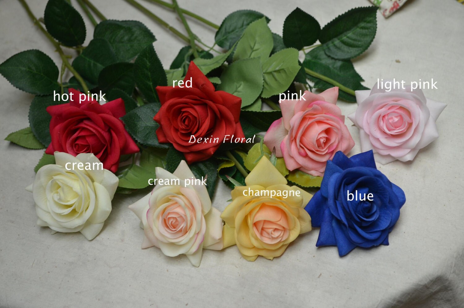 Real Touch Silk Latex Roses Red Cream Blue Pink Champagne Etsy