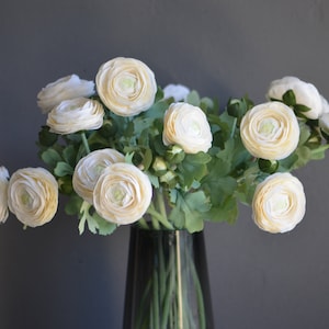 19" Real Touch Faux Ranunculus, Ivory/White Green, Handmade/Wedding/Home/Kitchen Decors, DIY Bouquet/ Florals/Centerpices, Gifts