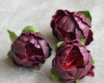 Peony Heads, Darker Burgundy Peony, Blooms, Real Touch Flowers Peonies, DIY Cake Toppers, Wedding Decorations