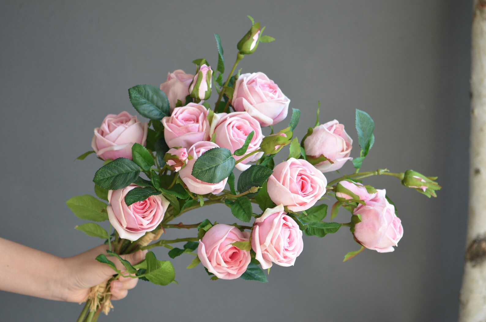 Pink Roses Bundle Rose Pink Real Touch Roses Bundle With 6 Flower Heads, Artificial Pink ...