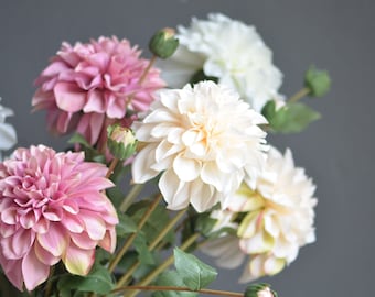 Dust Pink Ivory Faux Dahlia, White Dahlia Flowers, Gradient Dahlia, DIY Centerpieces, DIY Wedding Bouquet, Artificial Dahlia Flowers