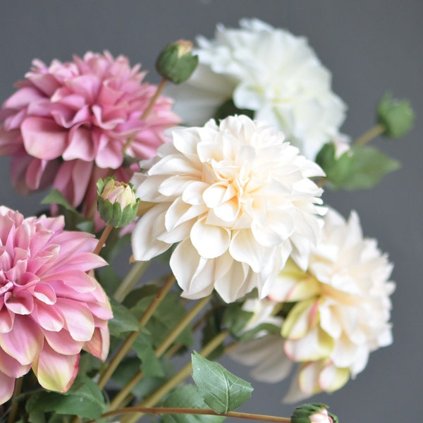 Dust Pink Ivory Faux Dahlia, White Dahlia Flowers, Gradient Dahlia, DIY Centerpieces, DIY Wedding Bouquet, Artificial Dahlia Flowers
