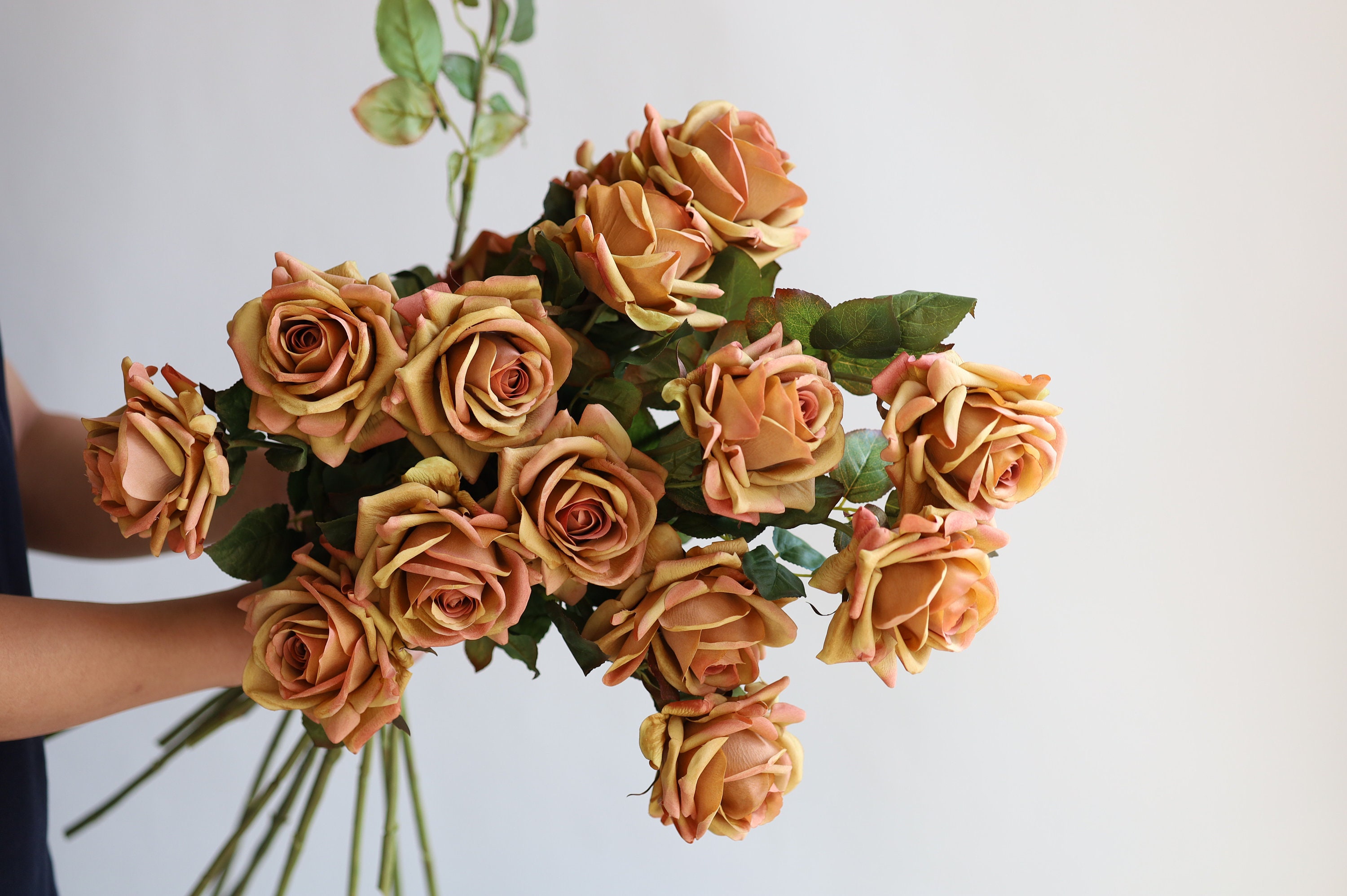 29.5" Artificial Fall Orange Real Touch Rose, Luxury Realistic Fake Rose Stem, Autumn Winter Centerpieces/Home/Kitchen Decoration | Gifts